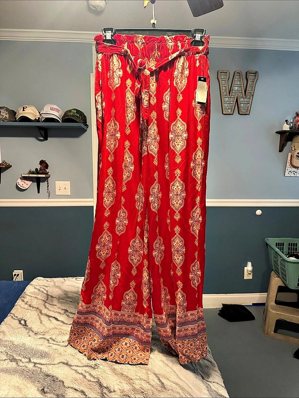 New Look Red Paisley Print Paperbag Waist Wide Leg Trousers